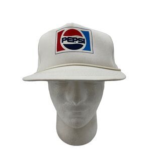 Vintage Pepsi Hat Mens Snapback White Adjustable Cap Soda Stylemaster Made USA